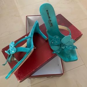 Turquoise blue heels suede